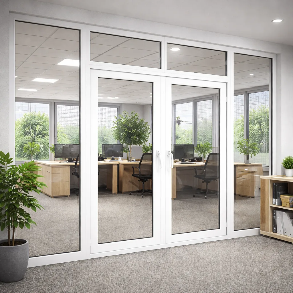 Technician installing mosquito mesh screen on UPVC window